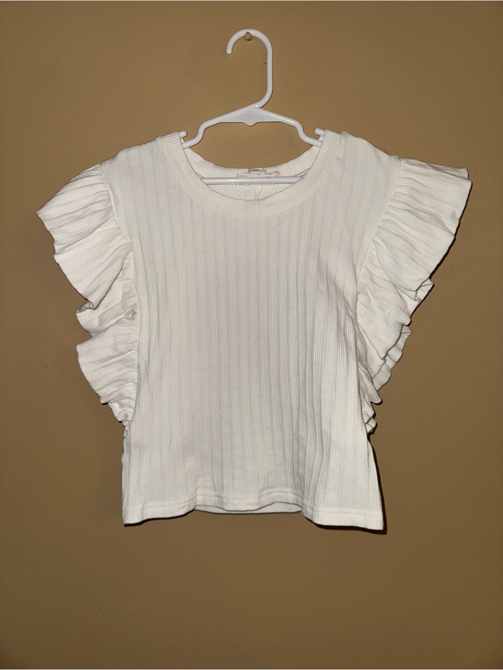 mittoshop White Ribbed Ruffle Sleeve Tee